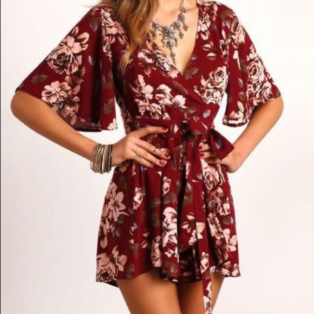 Red Floral Romper